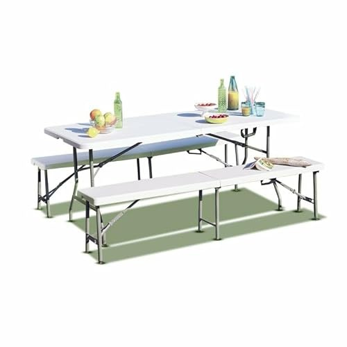 TERRE JARDIN Set aus Klapptischen für 8 Personen, weiß, +2 Bänke für 4 Personen