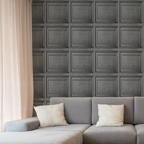 Fresco Dark Grey Wood Panelling Wallpaper | Dark Grey Panelled Wallcovering | Eco-Friendly Wallpaper