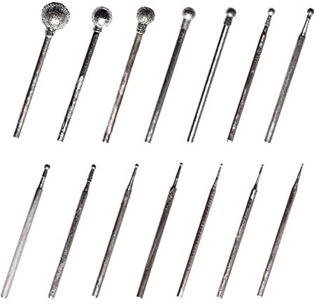 Albedel 0.5~8 mm Ball Sphere Head Diamond Burr Engraving Bits Grinding Mounted Point Carving Polishing for Rotary (Total 14 pcs)