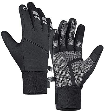 JEONEKID Fahrradhandschuhe Herren und Damen, Winter Touchscreen Handschuhe, rutschfeste, Winddichte Thermo Handschuhe mit verdicktem Fleece-Futter zum Laufen, Fahren (M, Schwarz)