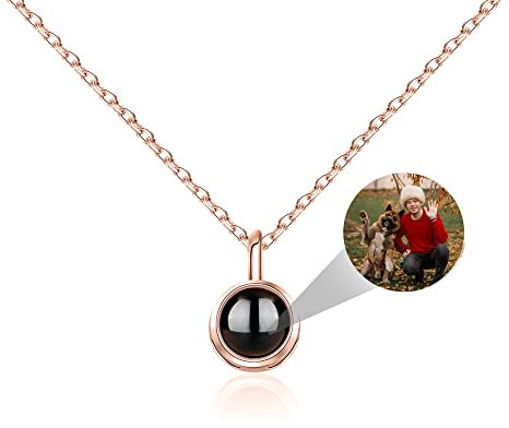 Personalisierte Fotokette Individuelle Fotoprojektion Halskette Runde Anhänger Halskette mit Foto Innen Sterling Silber Projektionshalskette Individuelle Schmuck Geschenke für Frauen Mädchen