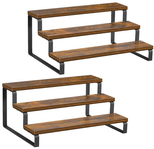 Giikin 3 Tier Spice Rack 14 Inch Wooden Spice Rack for Kitchen Countertop Pantry Spice Bottles Jars Seasoning Baking Supplies Metal Frame Set of 2