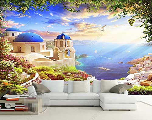 Fototapete 3D Tapete Schloss Meer Möwe Schiff Foto Tapeten Wand Tapeten Vliestapete Modern Wandbilder Wohnzimmer