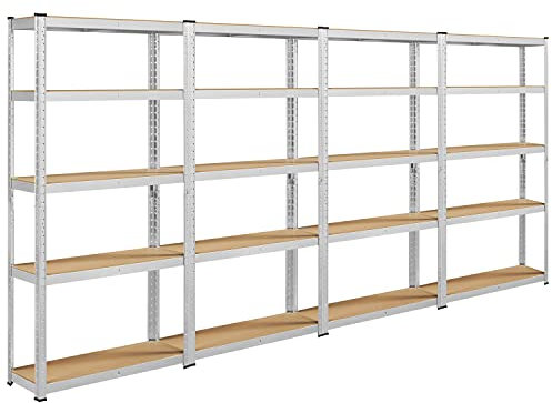 Yaheetech Lagerregal Schwerlastregal mit verstellbaren MDF-Böden, Organizer Regale für Garage, Wohnzimmer, Küche, Kellerraum 360x30x180cm/silbern