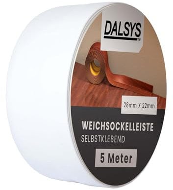 Dalsys Weichsockelleiste selbstklebend Weiß 5m Klebeleiste, Abschlussleiste für Fugen in Wohnbereich, Küche, Bad, aus PVC Kunststoff