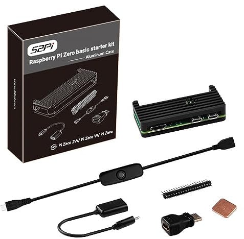 GeeekPi Raspberry Pi Zero 2 W Case/Zero W Case Kit,with RPi Zero 2 W Aluminum Case,20Pin GPIO Header,Micro USB to OTG Adapter,HDMI Cable,Raspberry Pi Zero Copper Heatsink,ON/Off Switch Cable (Black)