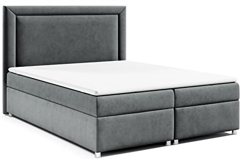 Best For Home | Boxspringbett Trinity K-3 mit Bonellfederkernmatratze H3 & 7 cm PUR-Schaum-Topper|Bettkasten mit Federmechanismus| Boxspringbett180x200| Polsterbett180x200 | Doppelbett180x200