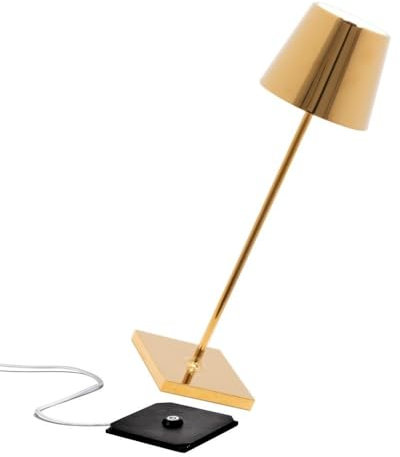 Zafferano Poldina Pro Kabellose LED-Tischlampe Aufladbar - Dimmbare Touch Akku Lampe mit Galvanischem Finish - Lichtfarbtemp. 2700-3000K - Aluminium H38 (Glänzend Gold)