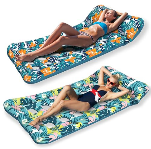 Oversized Pool Floats Lounge 2 Pack 185 * 83cm, Inflatable Tanning Pool Floaties for Adults, Cooling Pool Raft Lounger Rafts & Inflatable Ride-Ons for Party, Sea, Beach, Lake River