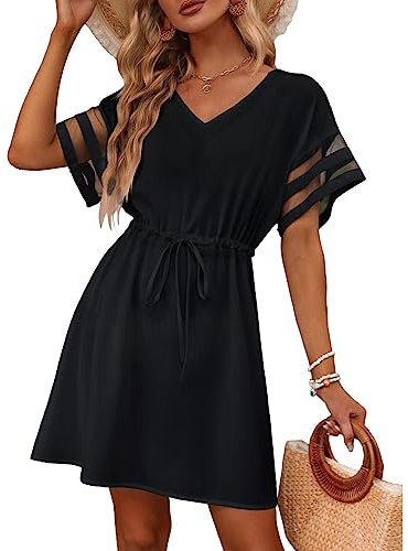 RPAEOY Vestito Spiaggia Donna Abito Estivo con Scollo a V Copricostume Mare Beachwear Elegante Abiti da Spiaggia Leggero Vacanza Bikini Cover up Beach Dress Corto