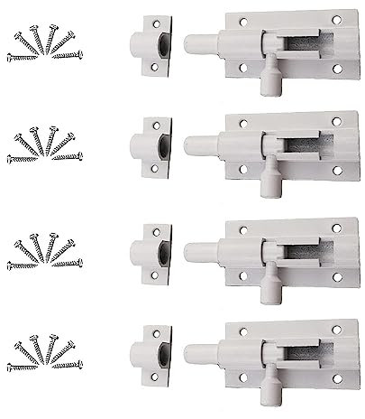 4 Pcs Targette en Acier Inoxydable, Verrou de Porte, Acier Inoxydable Loquet de Porte Coulissant, Loquet Porte Coulissante, Boulons de Verrouillage de Porte pour Portail de Jardin, Cabanon (Blanc)