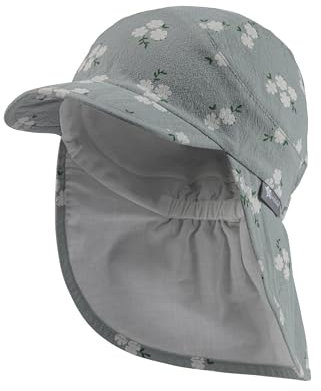 Sterntaler Schirmmütze mit Nackenschutz Blüten für Mädchen - Kinder Mütze mit UV -Schutz 50+ - Sonnenkappe Kinder aus Baumwolle - steingrün, 51