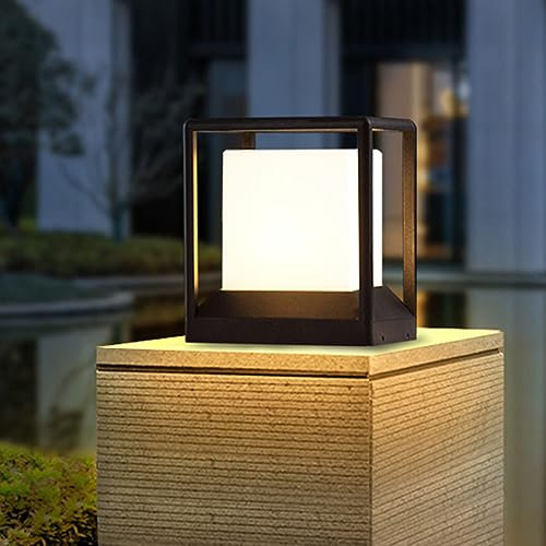 Quevia-Eletro IP54 Sockelleuchte Außen Wegeleuchte Moderne Sockellampe Außen Rasen-Licht Wasserdichte Quadrat Design Aluminium Pfad Flur Hof Außen-Lampe Rustikale Gärten Teich Zaun Sockelampe