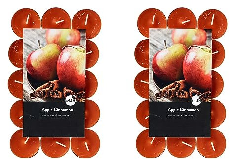 Teelichter Duft 2x30 Stück (60 Teelichter) - Brenndauer: 4,5 Std., Rußfrei - für Windlicht, Teelicht-Glas, Kerzenständer - Weihnachten, Geschenk, Deko, Hochzeit, Gastro (Orange - Duft: Apfel-Zimt)