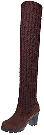 Stivali Sopra Ginocchio Donna Morbidi con Tacco Stivaletti Stivali Sopra Ginocchio Gambale Largo Eleganti Stivali Alti Caldo Elasticizzati Stivali Polpaccio Curvy Comodi Stivali Invernali Anfibi