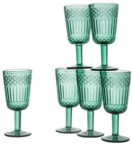 Baroni Home Lot de 6 Flûtes en Verre Décorés avec Finitions en Relief de 25 CL, Verres Lavables au Lave-Vaisselle, 8x8x18 cm, Vert