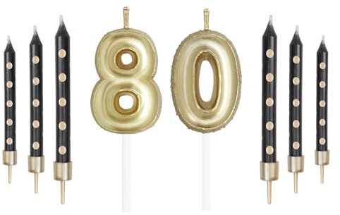 Schwarz Gold 80th Geburtstag Kerzen, Gold Zahl 80 Kerzen für Kuchen, Mädchen Jungen 80th Geburtstag Dekorationen, Schwarze Kerzen, Black Gold Kerzen Kuchen Topper für Geburtstag Party Dekor Hochzeit