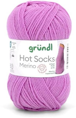 Gründl Hots Socks Merino uni, 4-fädige Sockenwolle, 50 g /200m,75% Schurwolle (Merino, superwash), 25% Polyamid,mulesing frei, Öko-tex Standard, (17 orchidee)