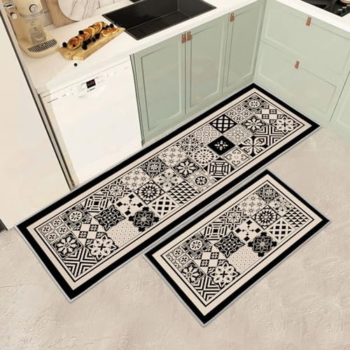 JEFFEL Lot de 2 Tapis de Cuisine antidérapants et lavables, Anti-Fatigue pour décoration de Maison, Bureau, Bureau Debout (J, 40x60+40x120cm)