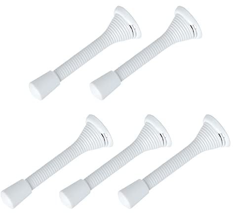 METALLIXITY Spring Door Stop(85mm/3.35) 5Pcs, Metal Flexible Spring Door Stopper with Rubber Bumper&Screws - for Door Wall Protectors, White