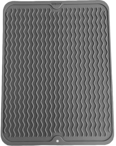 SOQKEEN Alfombrilla Escurreplatos Negro o Gris al Azar, 50 x 40 cm Escurreplatos Silicona, Soportes para Platos, Antideslizante, Resistencia a altas Temperaturas, Alfombrilla para Secar Platos