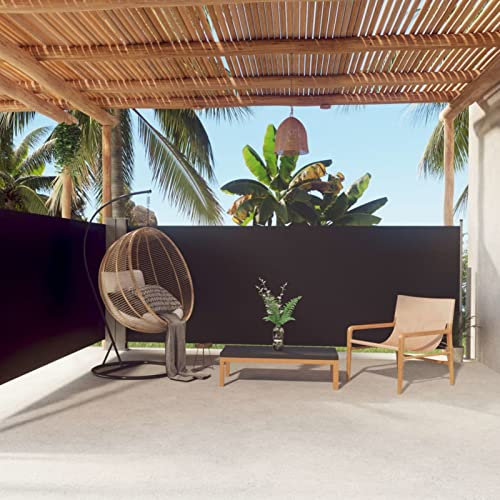 Mengtu Auvent latéral rétractable - Noir - 140 x 600 cm - Pour jardin, terrasse, cour, balcon et restaurant