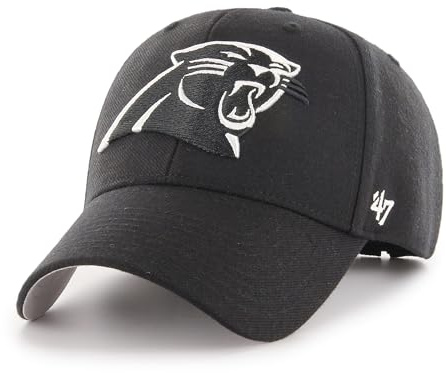 '47 NFL Carolina Panthers MVP Unisex-Baseballkappe, Verstellbarer Klettverschluss, Einheitsgröße, Team Logo, Farbe Schwarz