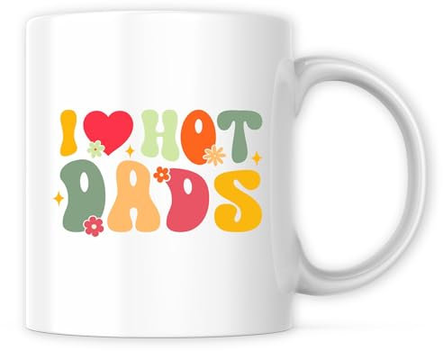 I Heart Hot Dads Mug - Father's Day Gift Mug Easy Gift Idea For Dad - 11 Oz Coffee Mug Great Gift For Holiday Birthday Christmas - Premium Ceramic Dye Sublimation Mug - Printed In The USA AAMG0321