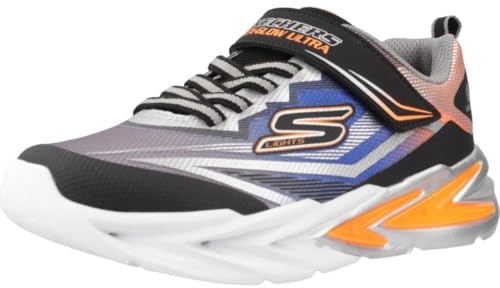 Skechers Boy's Flex-Glow Ultra Trainers, Black & Silver Synthetic/Grey, Blue, & Oran, 10 UK Child