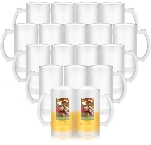 Mifoci 18 tazas de vidrio en blanco de sublimación de 16 onzas que pueden añadir texto fotográfico o imágenes en vaso de cerveza personalizado para marido, papá, hombres, Navidad, Oktoberfest, regalo