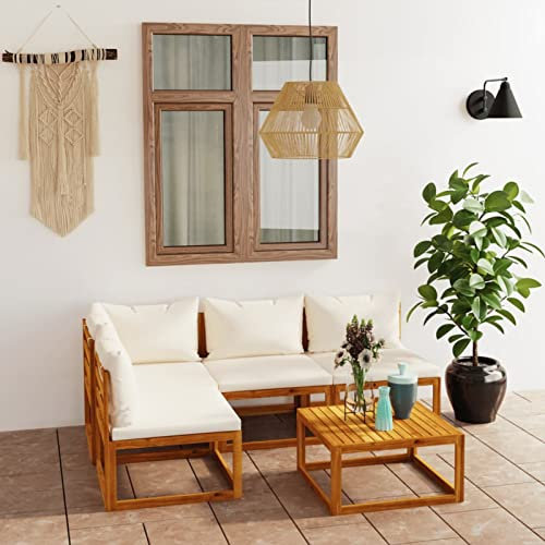Homgoday Gartenmöbel Gartenmöbel 5 Stück Kissen creme Akazie Massivholz Eckbank 3 x Mitteltisch creme