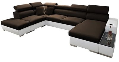 All4All Ecksofa mit Schlaffunktion Picanto 358 cm x 227 cm - Wohnlandschaft U-Form - Sofa mit Bettkasten - XXL Sofa - Groß - Gewebe mit Kunstleder - Rechte Seite - Dunkelbraun/Weiß - Modern 26