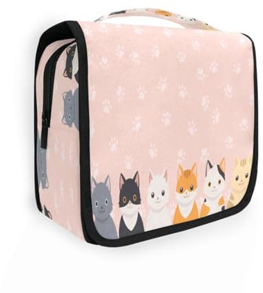 Trousse de toilette de voyage à suspendre avec pattes de chats mignonnes pour femmes, hommes et filles, motif chaton mignon, étanche, trousse de maquillage pour produits cosmétiques essentiels de