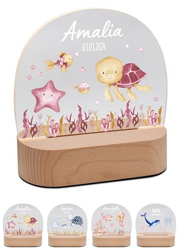 Bärenfreunde® - Personalisiertes Nachtlicht für Babys - Individuelle Nachttischlampe für Kinder - Personalisierte Geschenke Kinder - Babygeschenk - Geschenk zur Geburt (Schildkröte rosa)