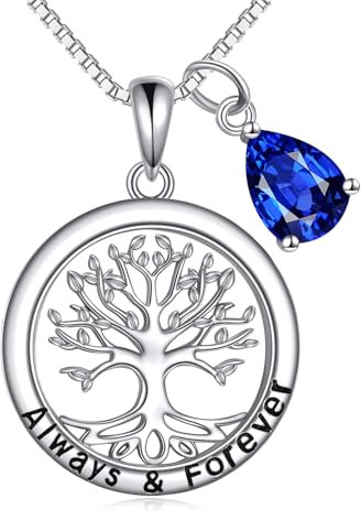 YFN Baum des Lebens Halskette 925 Sterling Silber Lebensbaum Anhänger Familie Baumschmuck September Geburtsstein Muttertag Geschenk für Damen Mutter Großmutter