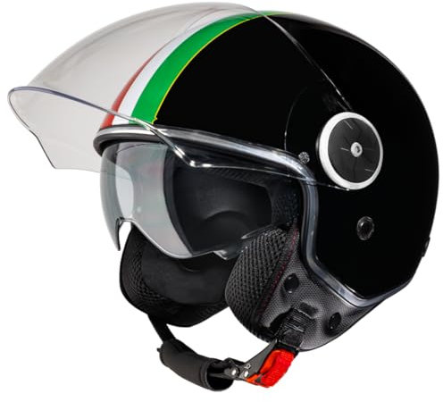 VINZ Neiva Jethelm mit Doppelvisier | Roller Helm mit Italienische Flagge & mit Sonnenblende | In Gr. XS-XXL | ECE 22.06 Zertifiziert | Motorradhelm mit Visier | Viele Farben Erhältlich - Schwarz