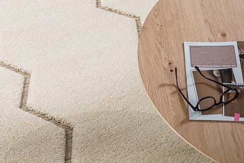 Schöner Wohnen Kollektion kuscheliger Teppich für Wohnzimmer, Schlafzimmer, weicher Hochflorteppich Muster, modernes Design, Hoch-Tief-Struktur, Teppich weiß 140x200 cm