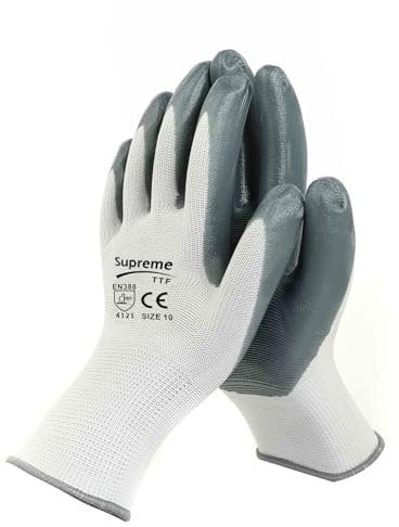 SupremeTTF 24 Pair Nitrile coated Work Gloves Builder Gardening Construction Warehouse use gloves White Grey (SMALL-7)