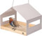 WONDERMAKE® Großes Design Vogelhaus aus Metall und Holz wetterfest zum Aufhängen, modernes Vogelfutterhaus XL Metalldach hängend, Vogelhäuschen Futterhaus für Vögel, Edelstahl Kiefer, grau-beige