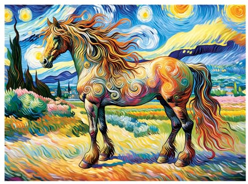 WOODEN.CITY 150 Teile Holzpuzzle - Modernes Pferd mit 15 Teilen in Tierform, 26,7 x 19,1 cm - entworfen und hergestellt in der EU