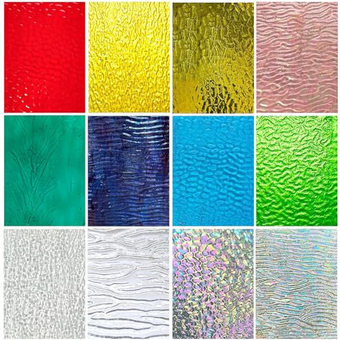 12 Stück Buntglas Blätter,10,2x15,2cm Geriffeltes Buntglas,Buntglas Zubehör für Buntglas Projekte Vielfalt Mosaik Glas Kunst Buntglas Verschiedene Kathedrale Glas für DIY Home Decoration