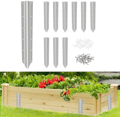 Lot de 10 supports de traverses pour allée en acier galvanisé, piquets de jardin pour bordures de jardinière en bois