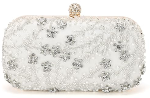 DTGN Evening Bags Clutch Purses for Women Formal, Bridal Purses Rhinestone Handbags Shoulder Bag with Chain Sparkly for Wedding Bride Guest Party Beige
