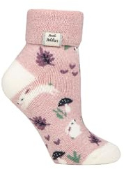 HEAT HOLDERS SOCKSHOP Ladies Socks - Turn Over Cuff Sleep Lite, Warm Chunky Thermal Bed Socks, Patterned, 1 Pair Pack Size 4-8 (UK, Numeric, 4, 8, Regular, Regular, Bunnies)