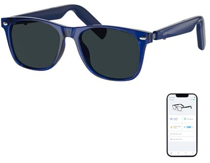 GetD AI translator glasses Smart Sunglasses, Square Polarized Lens Bluetooth Glasses for men and Women with Speaker, Music Glasses Audio(Blue Frame+Grey Lens)