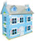 Leomark Alpine Puppenhaus aus Holz – Großes Puppen-Villa für Kinder mit LED-Beleuchtung, Möbeln, Puppen, 2 Etagen, Terrasse und Blumenmuster, Blau