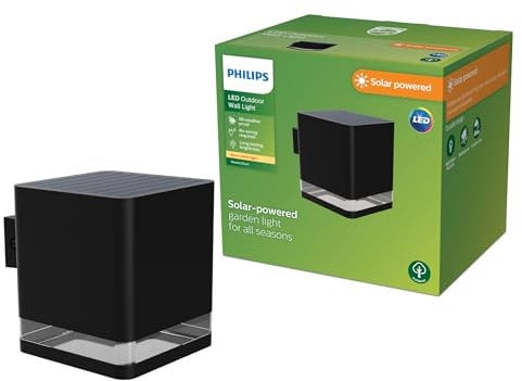 PHILIPS Virona Solar-Wandleuchte für den Außenbereich, 2700K warmweißes Licht, 200 Lumen, Schwarz