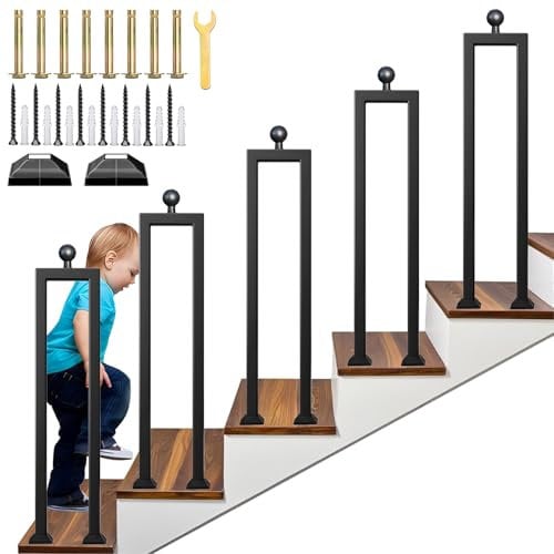 XCRFKGW Corrimano per scale interne, ringhiera a forma di U con sfera rotonda in metallo e copertura decorativa, corrimano in ferro battuto per ingresso esterno (nero, 85 cm)