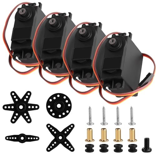 HOTUT Micro Servomoteur, 4 Pcs Moteur Servo, Métallique Engrenage Micro Servo, 13kg/cm Torque, Micro Servo 180° Servo Numérique Motor pour Hélicoptère, Bateau, Voiture, Robot RC 1/8 1/10