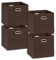 Storanda | 4er Set Aufbewahrungsbox 33x33x32.5 cm | Breite Griffe auf zwei Seiten | Stabil & Faltbar | Regalbox für Würfelregal | Ideal für Zuhause & Kinderzimmer | Dunkelbraun